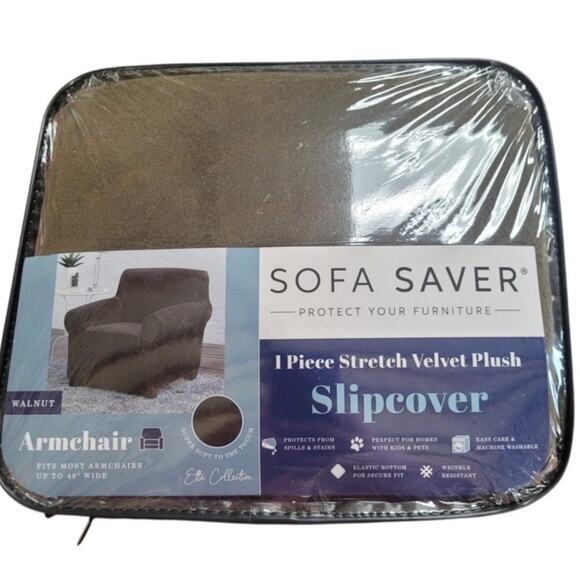 Sofa Saver Armchair Velvet Plush Slipcover, Walnut, 1 PC (Fits Chair Up to 48"W) - Picture 1 of 7